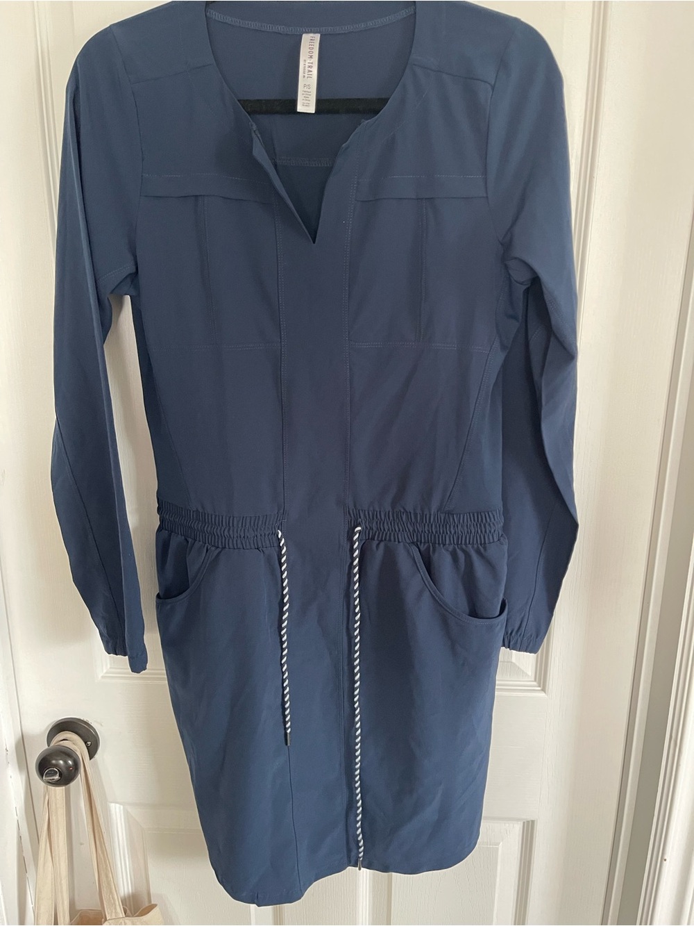 Kyodan Navy Long Sleeve Drawstring Waist Dress with Pockets
